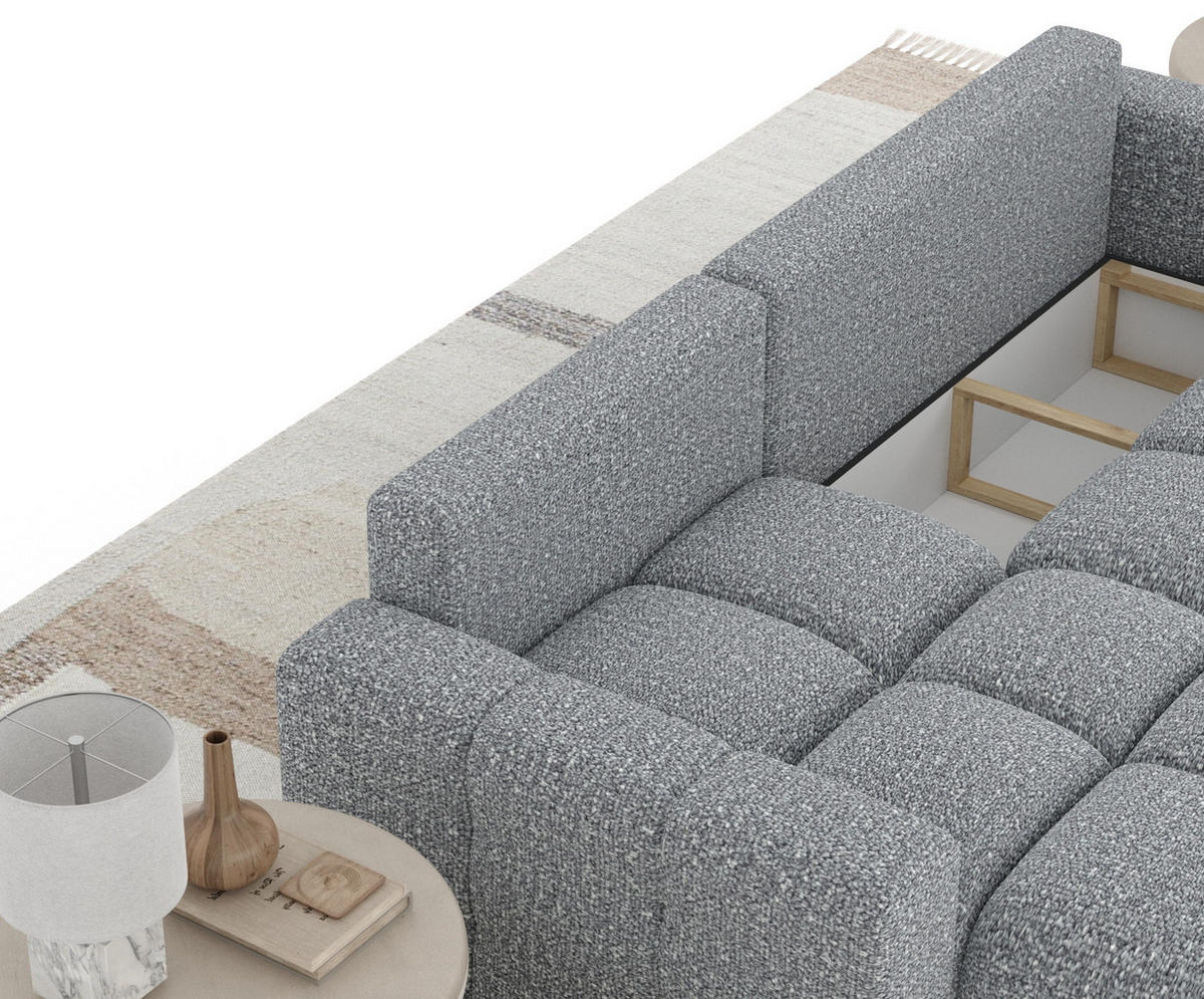 ECKSOFA MIT SCHLAFFUNKTION Ucci Grau Plüschstoff - Schwarz/Grau, Holz/Holzwerkstoff (233/142cm) - Maison de Reve