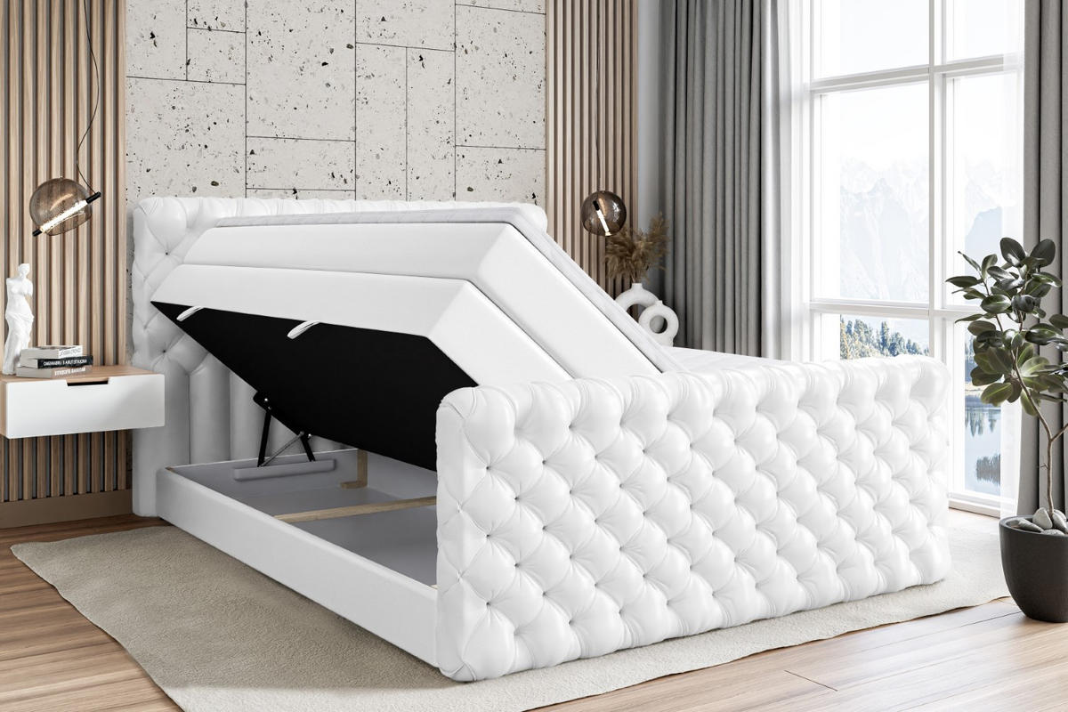 BOXSPRINGBETT BOXI8-Z KING - 140x200 - H3/H4 - Weiß Hochglanz - Weiß Hochglanz, Holzwerkstoff (140/200cm) - ALTDECOR