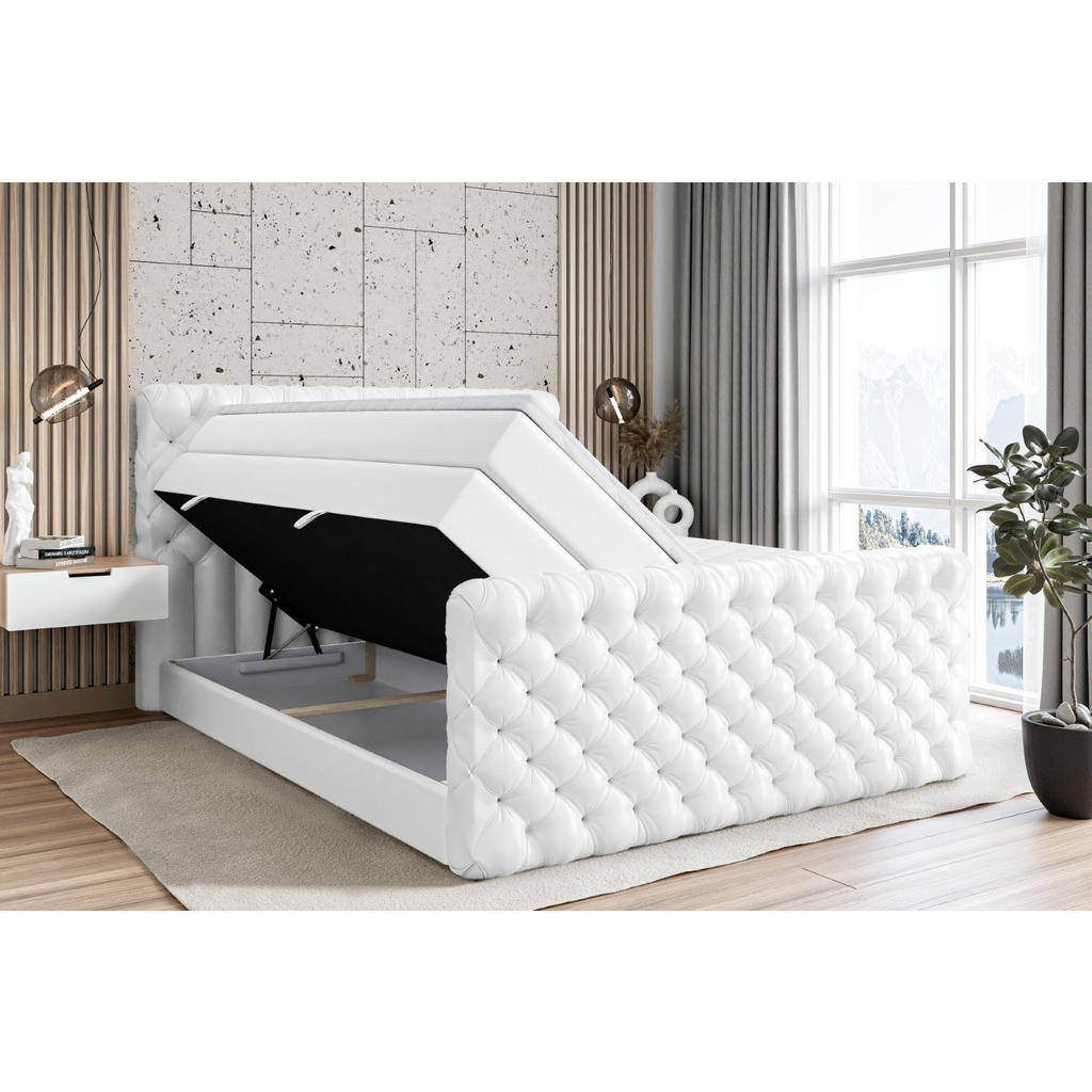 Thumbnail - Altdecor Boxspringbett, Weiß Hochglanz, Holzwerkstoff, Höhe ca. 20 cm, 120x200 cm, Schlafzimmer, Betten, Boxspringbetten