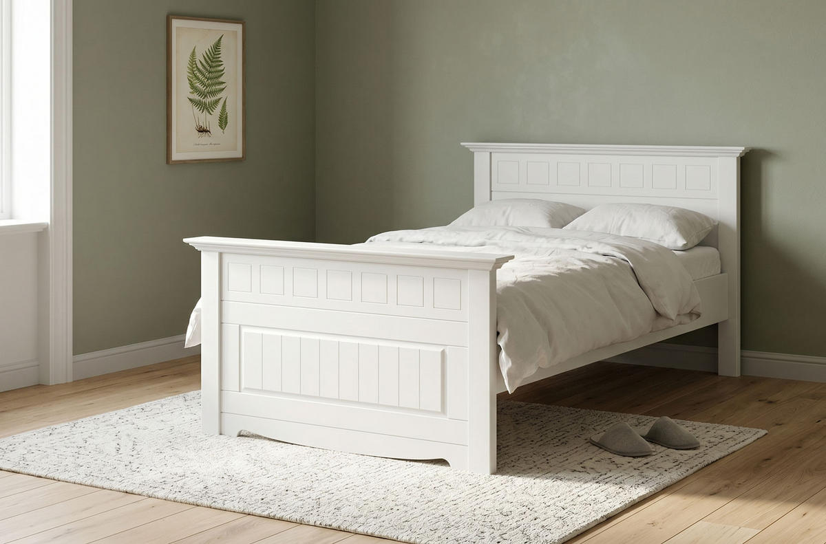 BETT Belluno Elegante Kiefer weiß lackiert 110 / 214 / 95cm - Weiß, Holz (90/200cm) - Feldmann-Wohnen