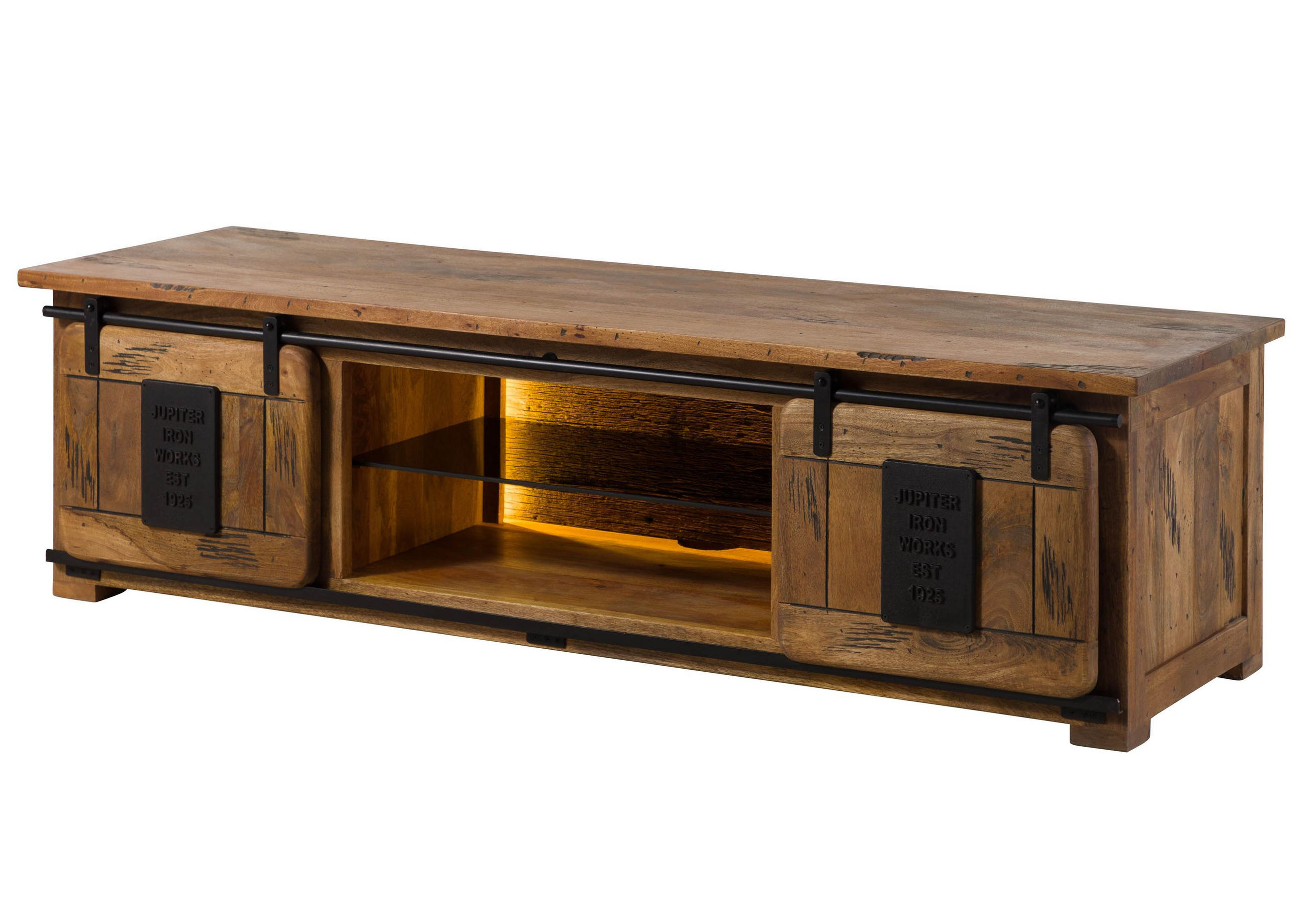 TV-BOARD Mango / Altholz 180x55x50 natur lackiert RAILWAY LUX #130 - Naturfarben, Holz (180/50/55cm) - Massivmoebel24