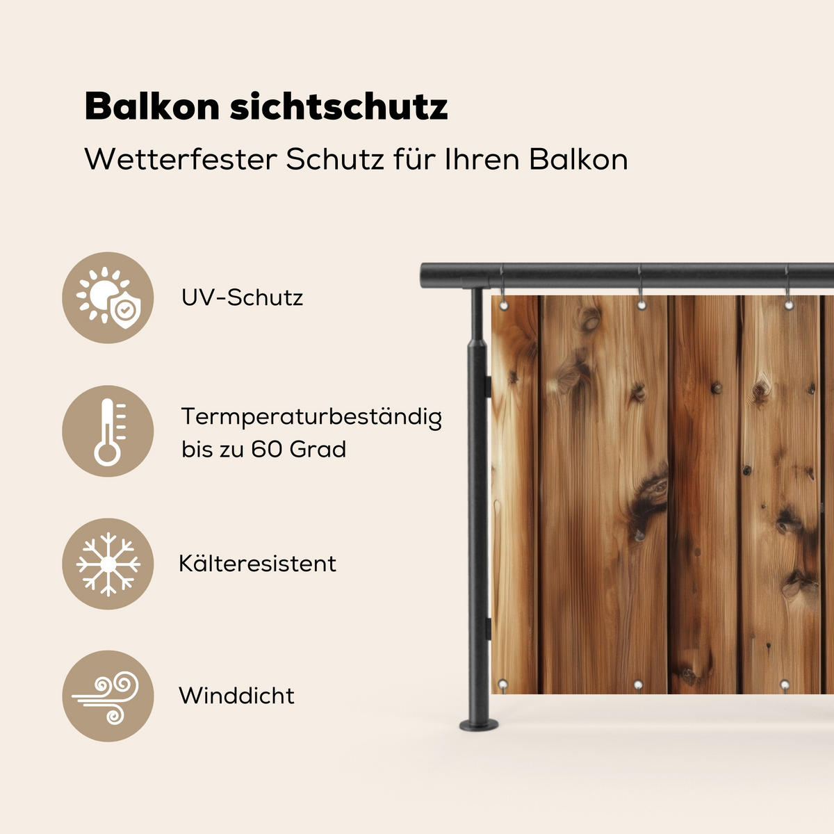 BALKON-SICHTSCHUTZ Holz - Regale - Braun - Buchefarben, Kunststoff (200/110cm) - MuchoWow