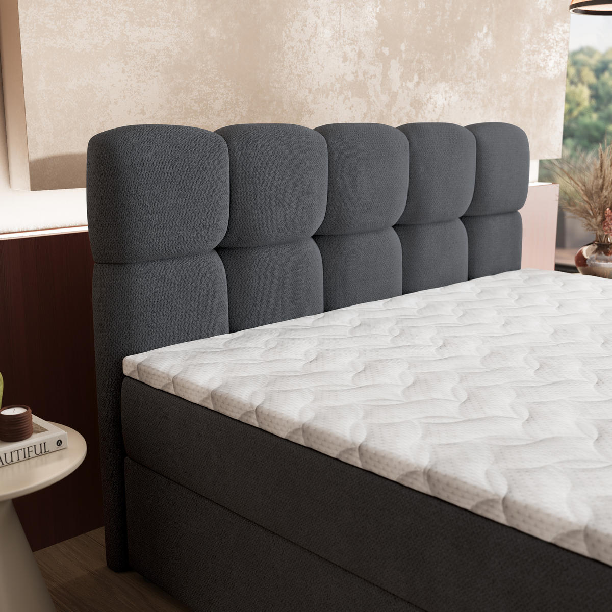 BOXBETT MERU 140x200 cm mit Matratze und Topper - Graphitfarben - Graphitfarben, Holz (140/200cm) - MASSENO