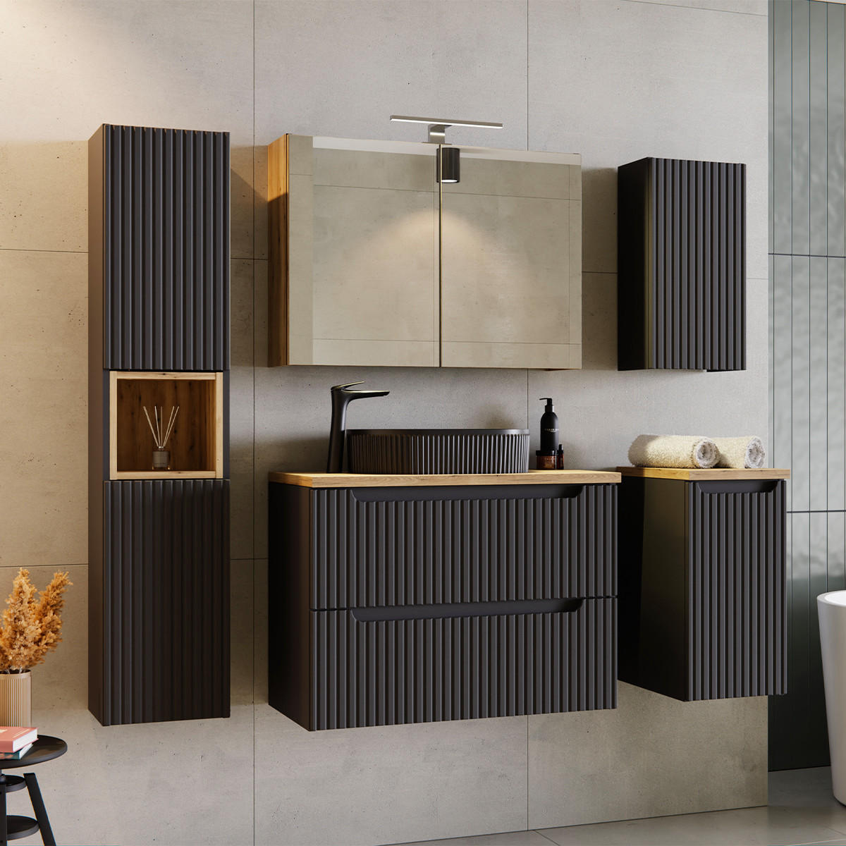 WASCHTISCH 80.4cm Riva Schwarz und Holz - Schwarz, Holzwerkstoff (80.4/59/40cm) - Petits-meubles