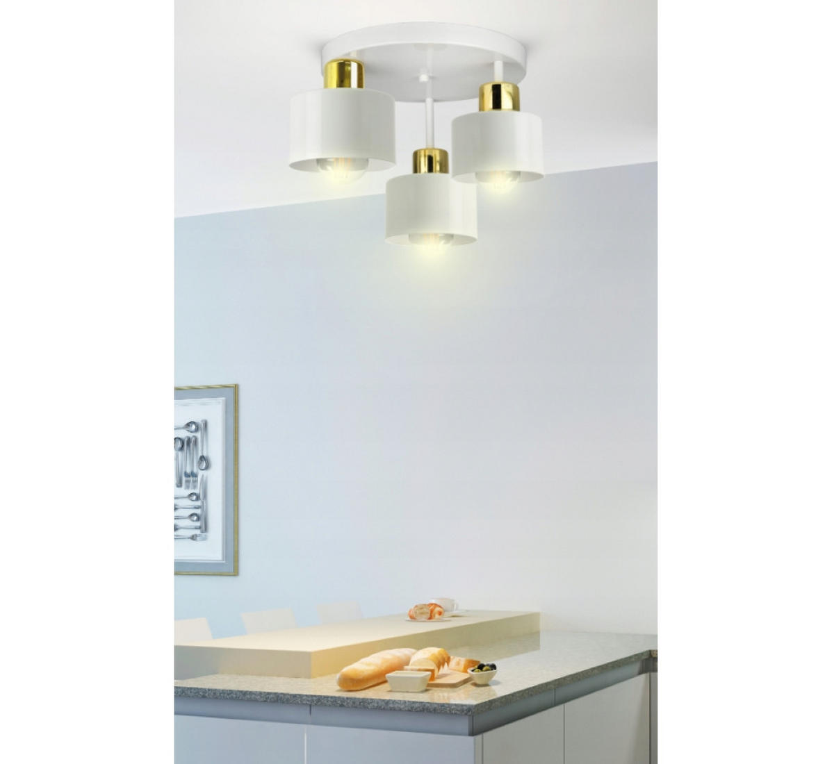 DECKENLEUCHTE Rollen - Goldfarben/Weiß, Metall (30/30/24cm) - kiki design