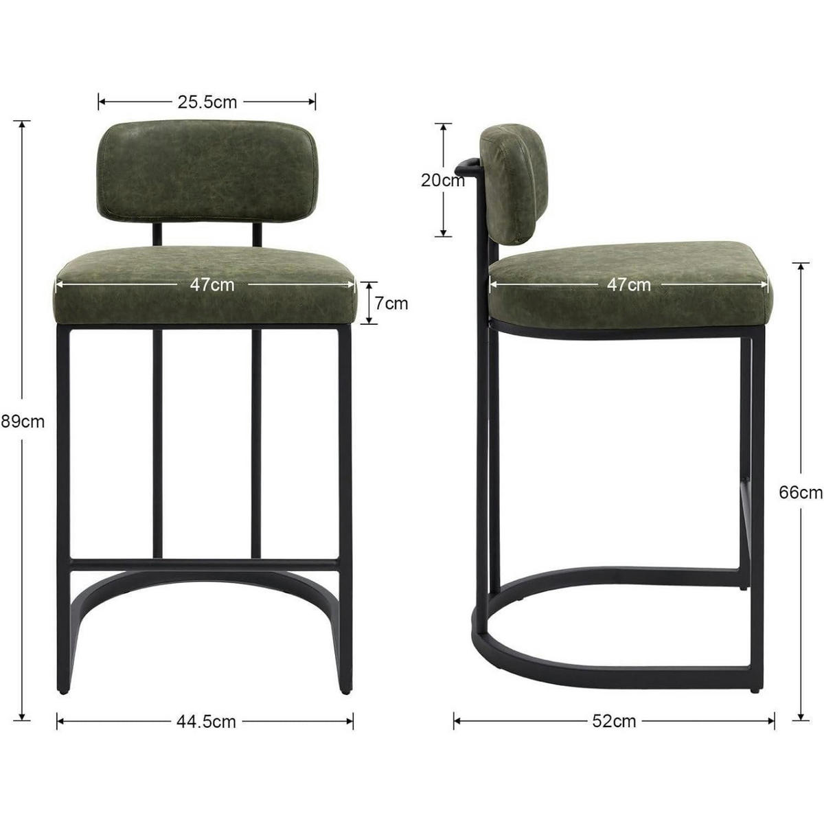 BARHOCKER 4er Set Grün Kunstleder mit Rückenlehne - Grün, Kunststoff (44.5/89/52cm)