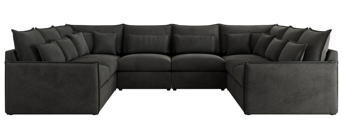WOHNLANDSCHAFT VERSO U 8M Dunkelgrau Velvet - Dunkelgrau/Schwarz, Kunststoff/Textil (362/93/270cm) - MKS