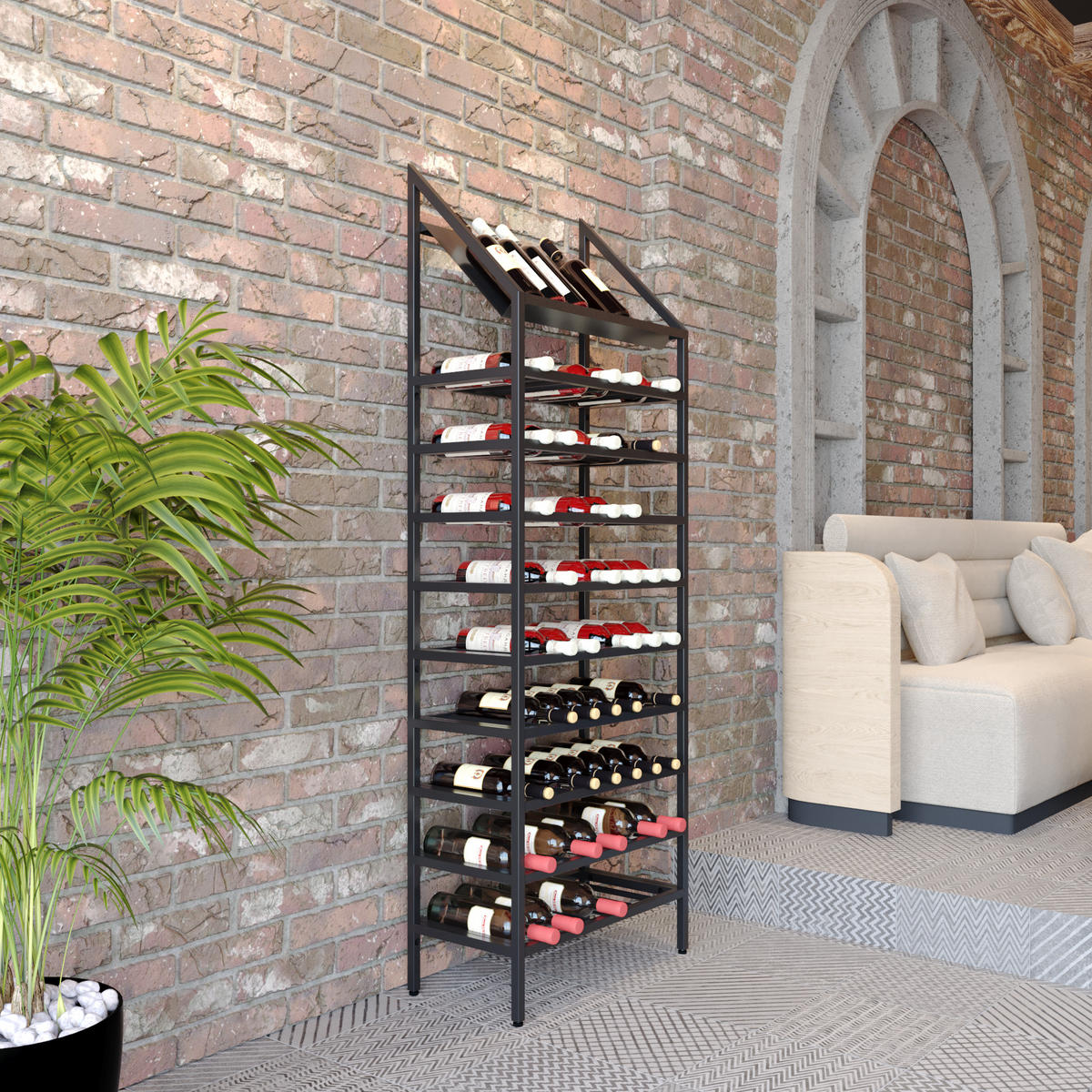 WEINREGAL für 70 Flaschen aus Metall, schwarz Napa - Schwarz, Metall (60/170/30cm) - Metalo Pro