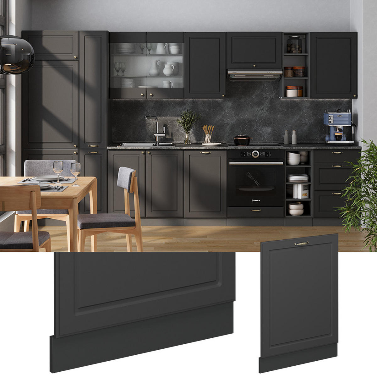 GESCHIRRSPÜLBLENDE Fame-Line Anthrazit-Gold Landhaus 60 cm ohne Arbeitsplatte - Anthrazit, Holzwerkstoff (60/81.8/1.6cm) - Vicco