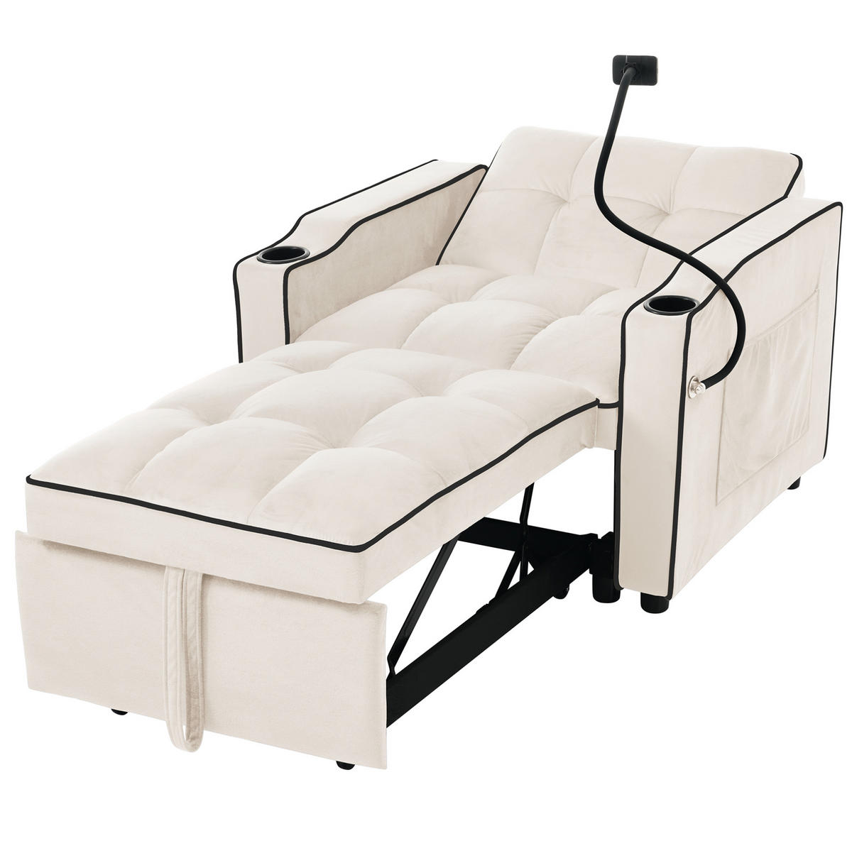 SCHLAFSESSEL 3-in-1 ausziehbar 83x167x76 cm Samt Beige - Beige, Metall (167/76/83cm) - Meubliv