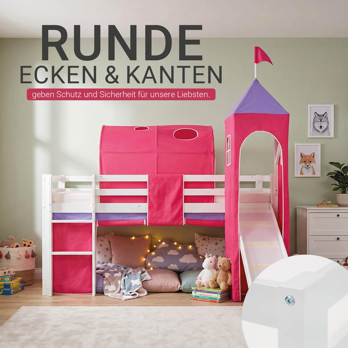 HOCHBETT 90/200 cm in Pink mit Lattenrost + Matratze - Pink/Weiß, Holz - Homestyle4u