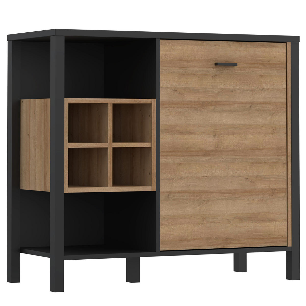 KOMMODE - Eiche Riviera Dekor / Schwarz - Schwarz/Braun, Holzwerkstoff/Metall (93/85/40cm) - home24