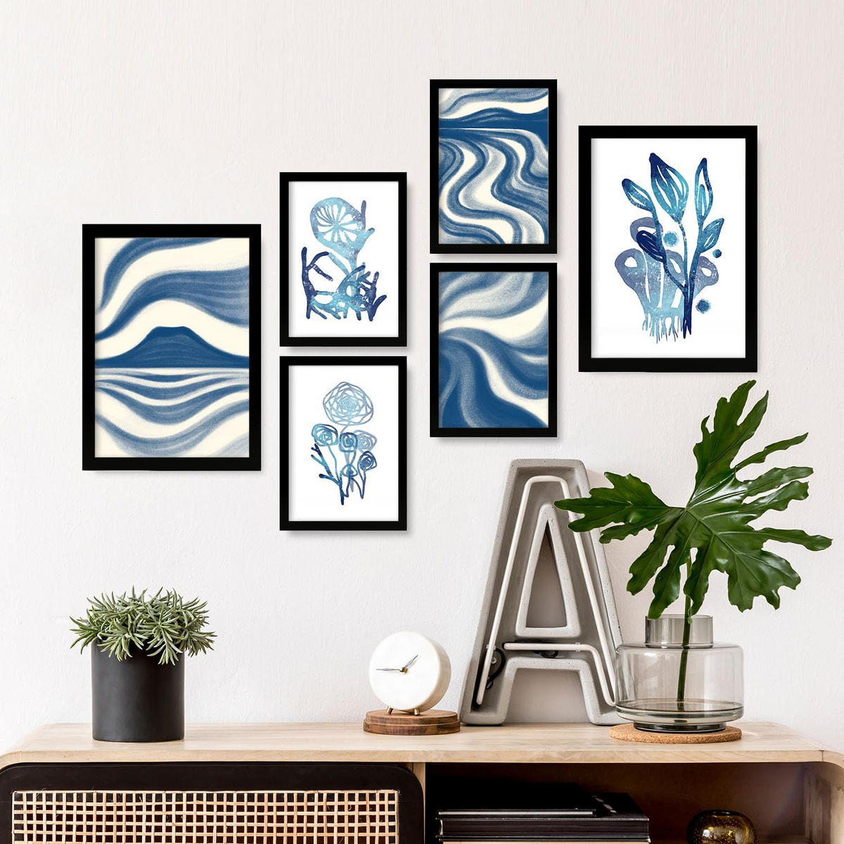 POSTER Set Mit 6 Immer Noch Natur In Blume Zusammenfassung Ästhetische Dekorative Gemälde Für Ihr Wohnzimmer Zuhause A3 & A4 Schwarzer Rahmen - Schwarz, Papier (29/3cm) - Nacnic