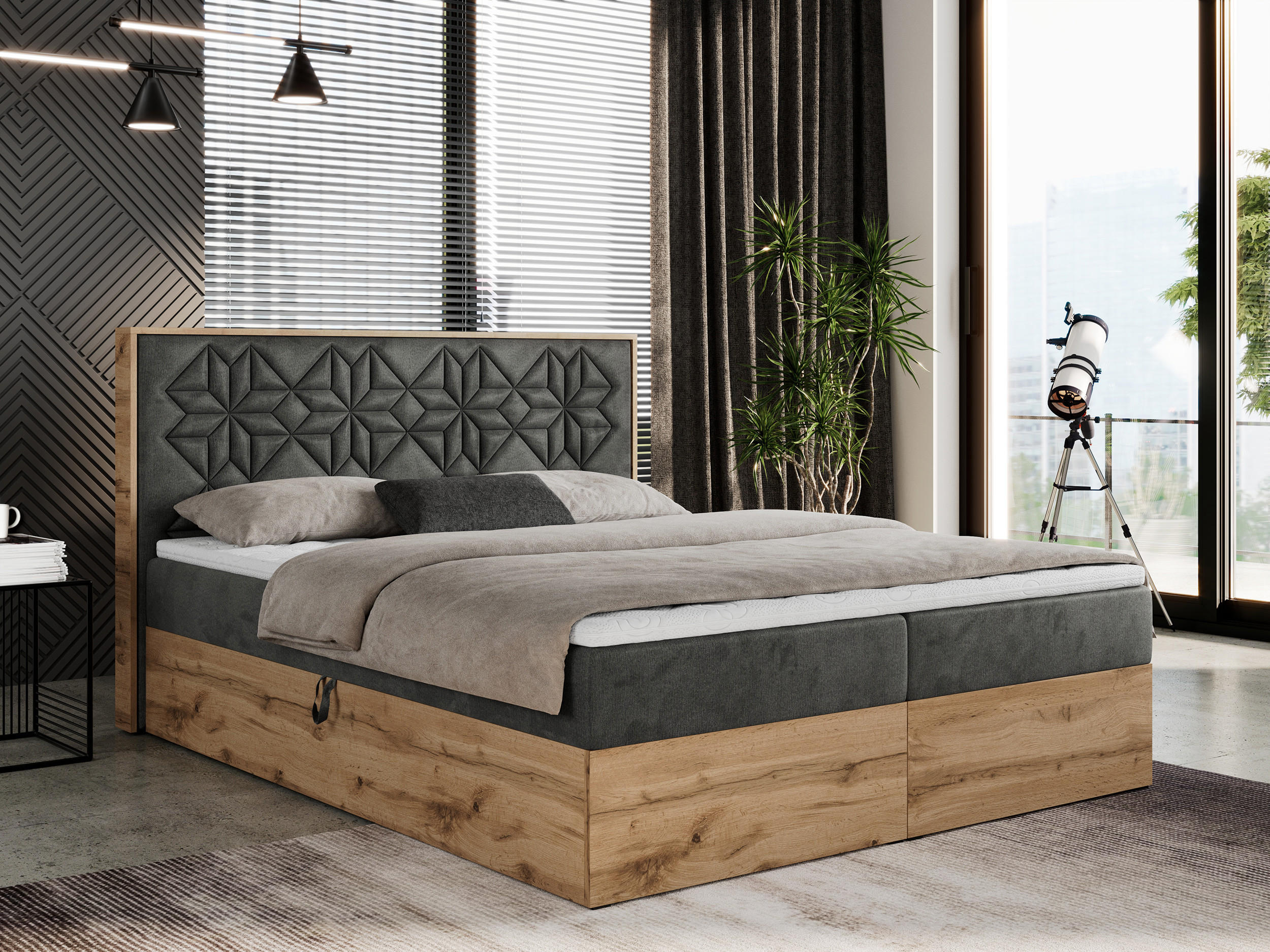 BOXBETT NESSI - 160/200 Dunkelgrau Velvet - H3 - Dunkelgrau, Holz/Textil (160/200cm) - MKS