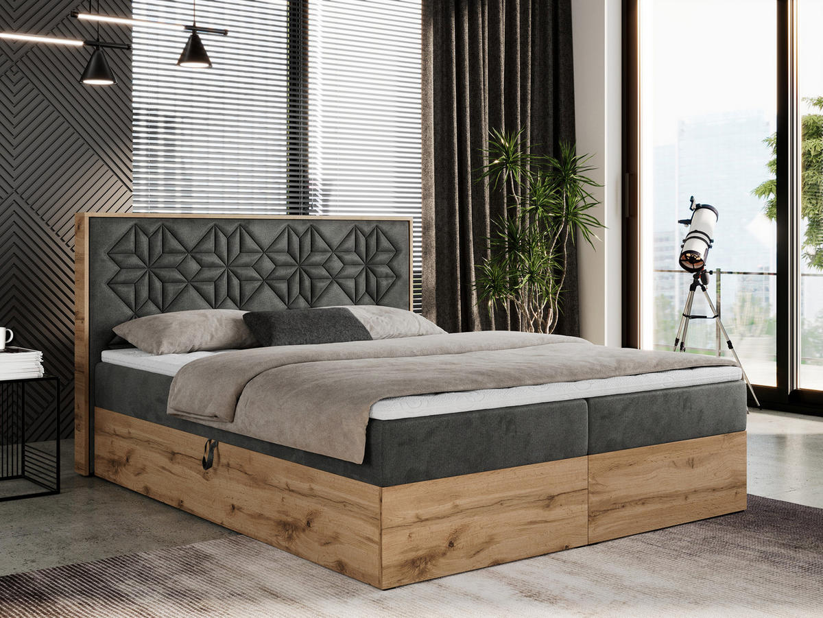 BOXBETT NESSI - 200/200 Dunkelgrau Velvet - H4 - Dunkelgrau, Holz/Textil (200/200cm) - MKS