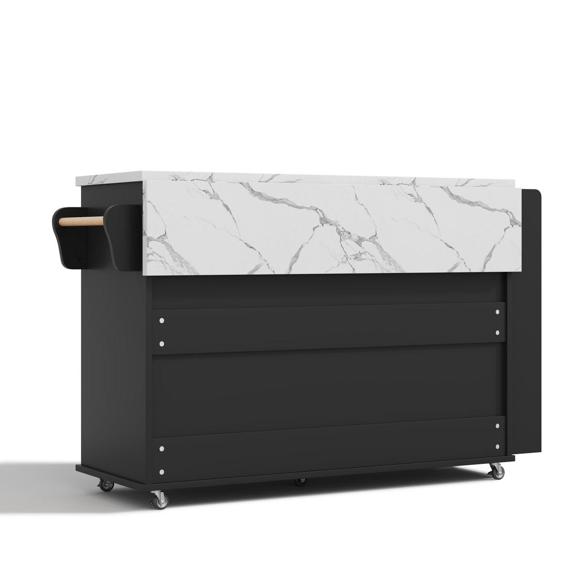 KÜCHENWAGEN 120/45-70/90 cm in Schwarz mit klappbarer Arbeitsfläche und Glastüren - Schwarz, Holzwerkstoff (138/90/70cm) - Flora Grace