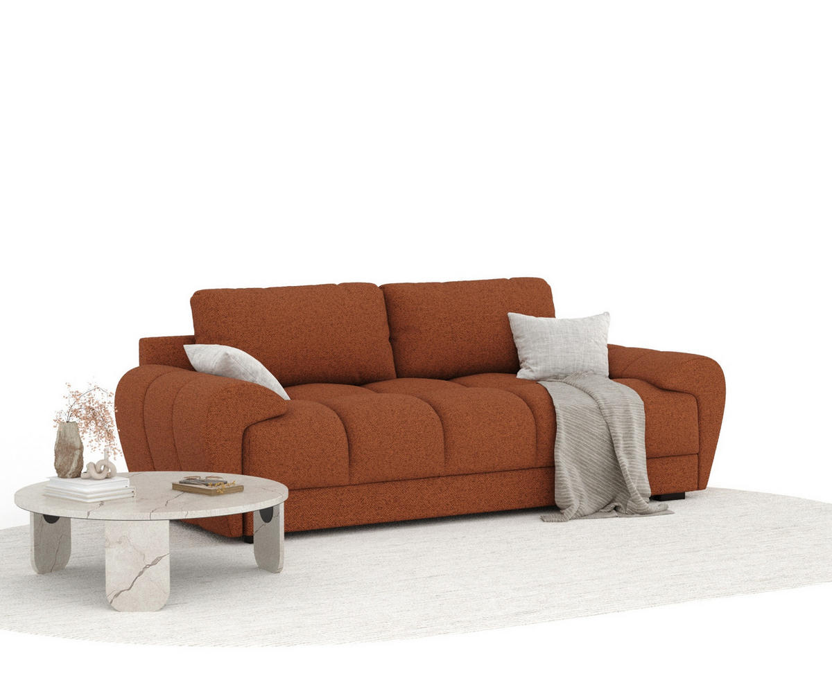 3-SITZER SOFA Peebles Kupferfarbe Webstoff - Schwarz/Kupferfarben, Holz/Holzwerkstoff (244/90/101cm) - Maison de Reve
