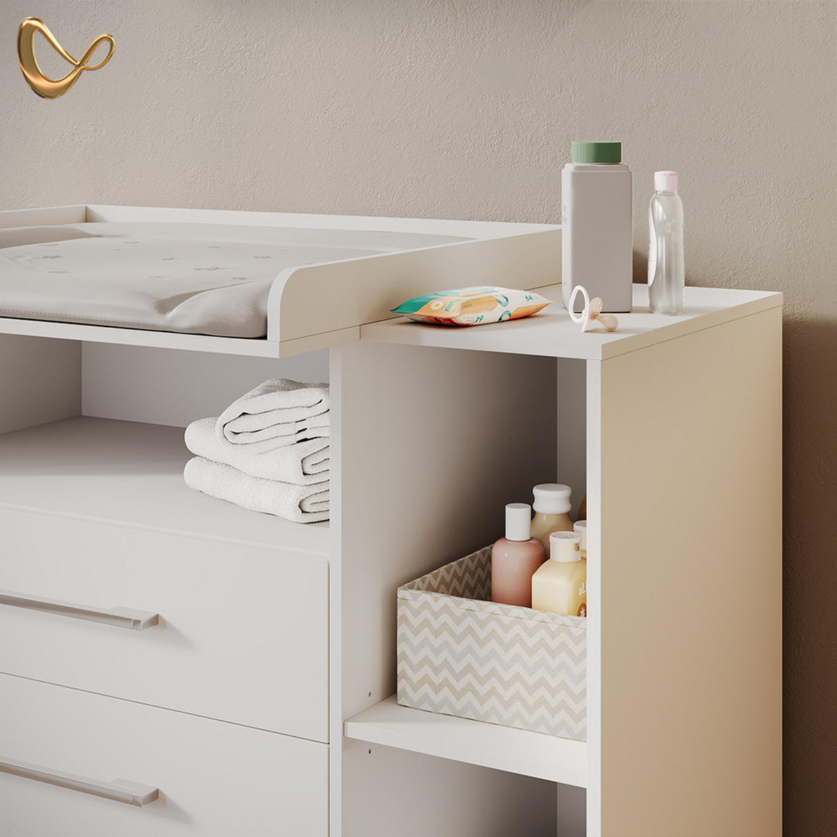 WICKELKOMMODE Torino Weiß mit Schubladen - Weiß, Holzwerkstoff (113/100/53cm) - Livinity®