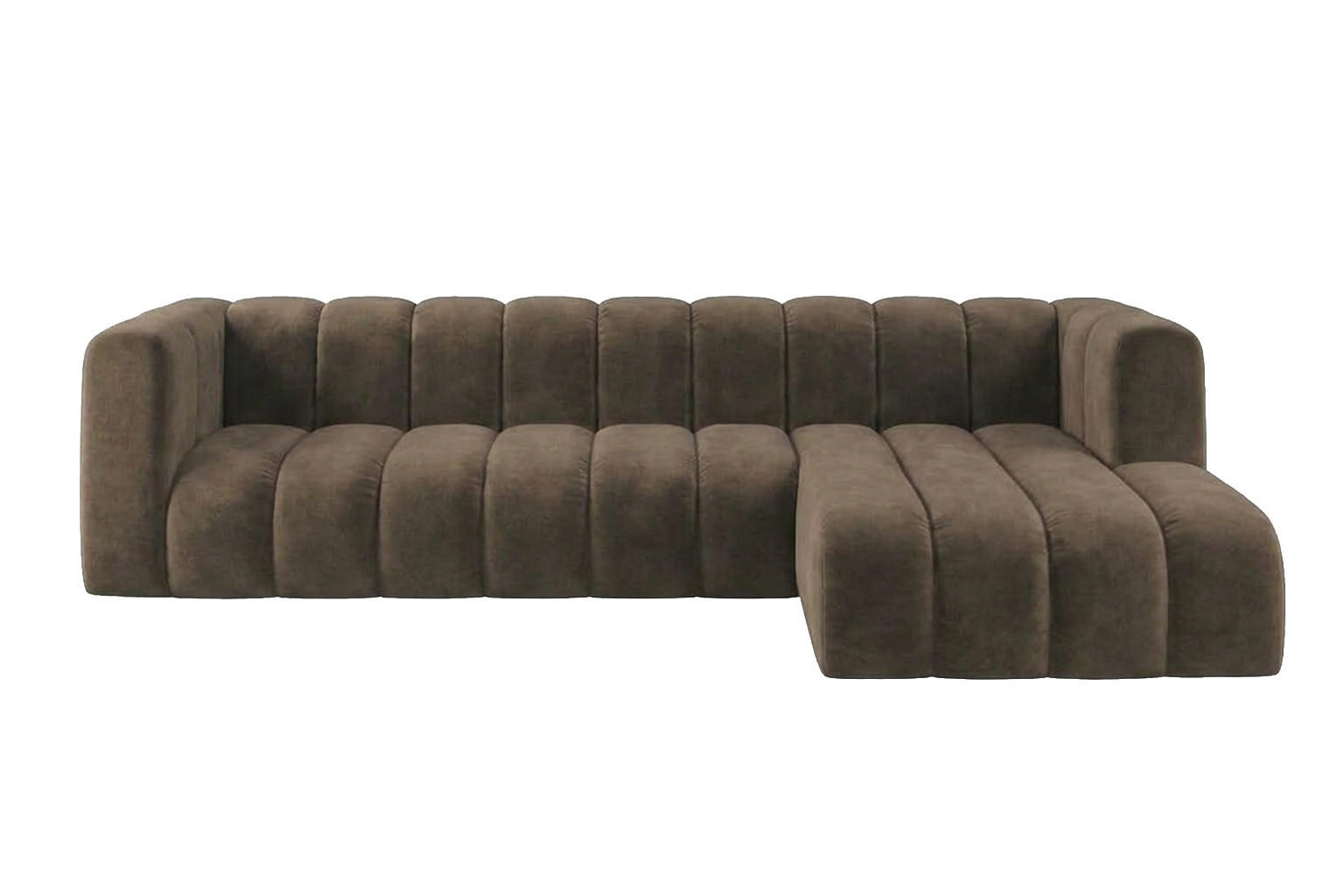 ECKSOFA Modulares In L-Form, Velvet-Stoff Riviera, Braun, Rechts, GRAND 318 cm - Braun, Holz (318/179cm) - Kaiser Möbel