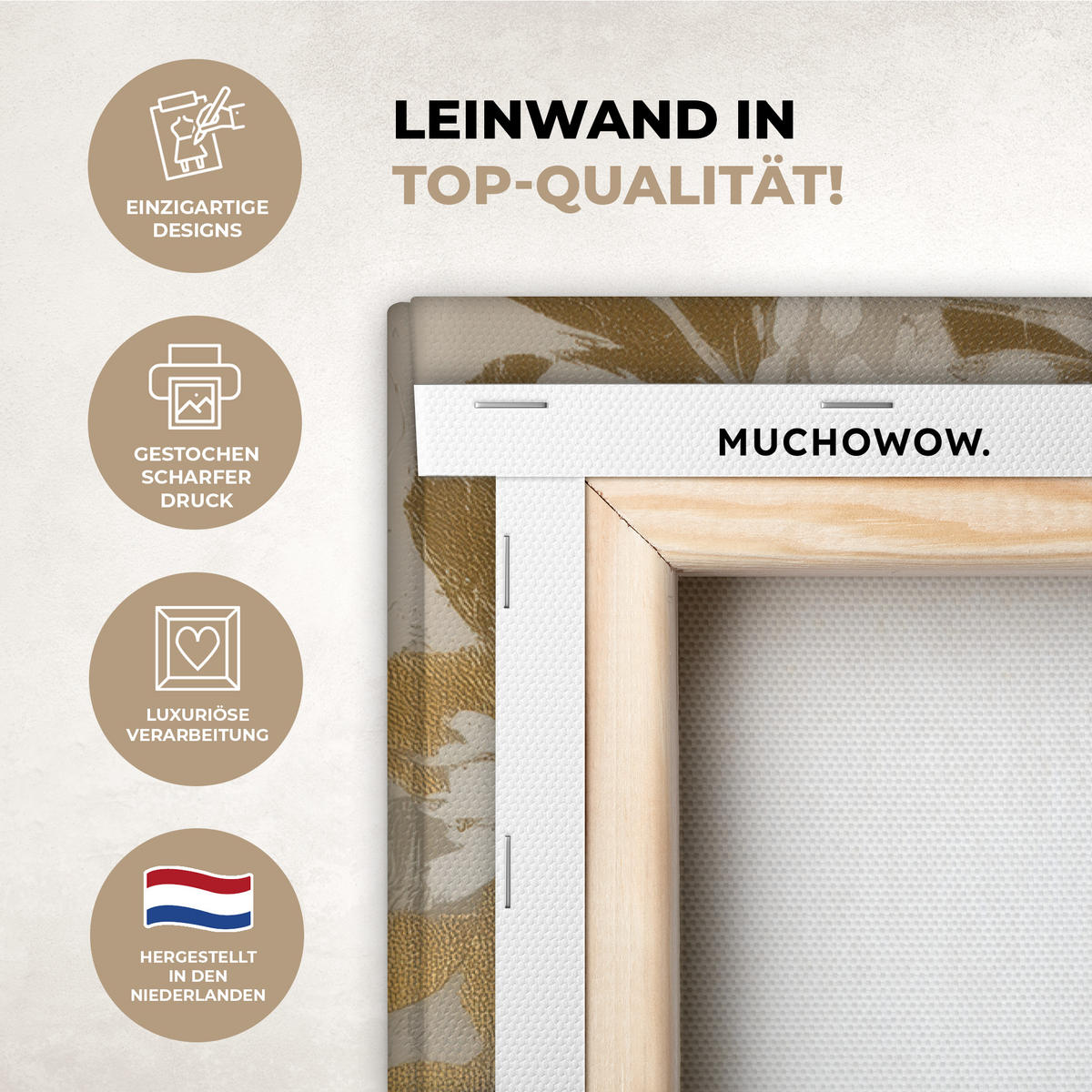 LEINWANDBILD Gesicht - Frau - Blätter - Gold Wanddeko Schlafzimmer 60x90 cm - Beige, Textil (60/90cm) - MuchoWow