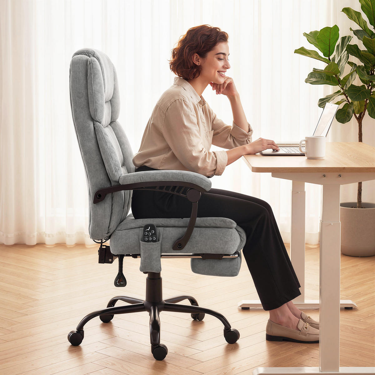 BÜROSTUHL-MIT-MASSAGEFUNKTION Polyester Grau - Grau, Textil (69.5/126/77.5cm) - HOMCOM