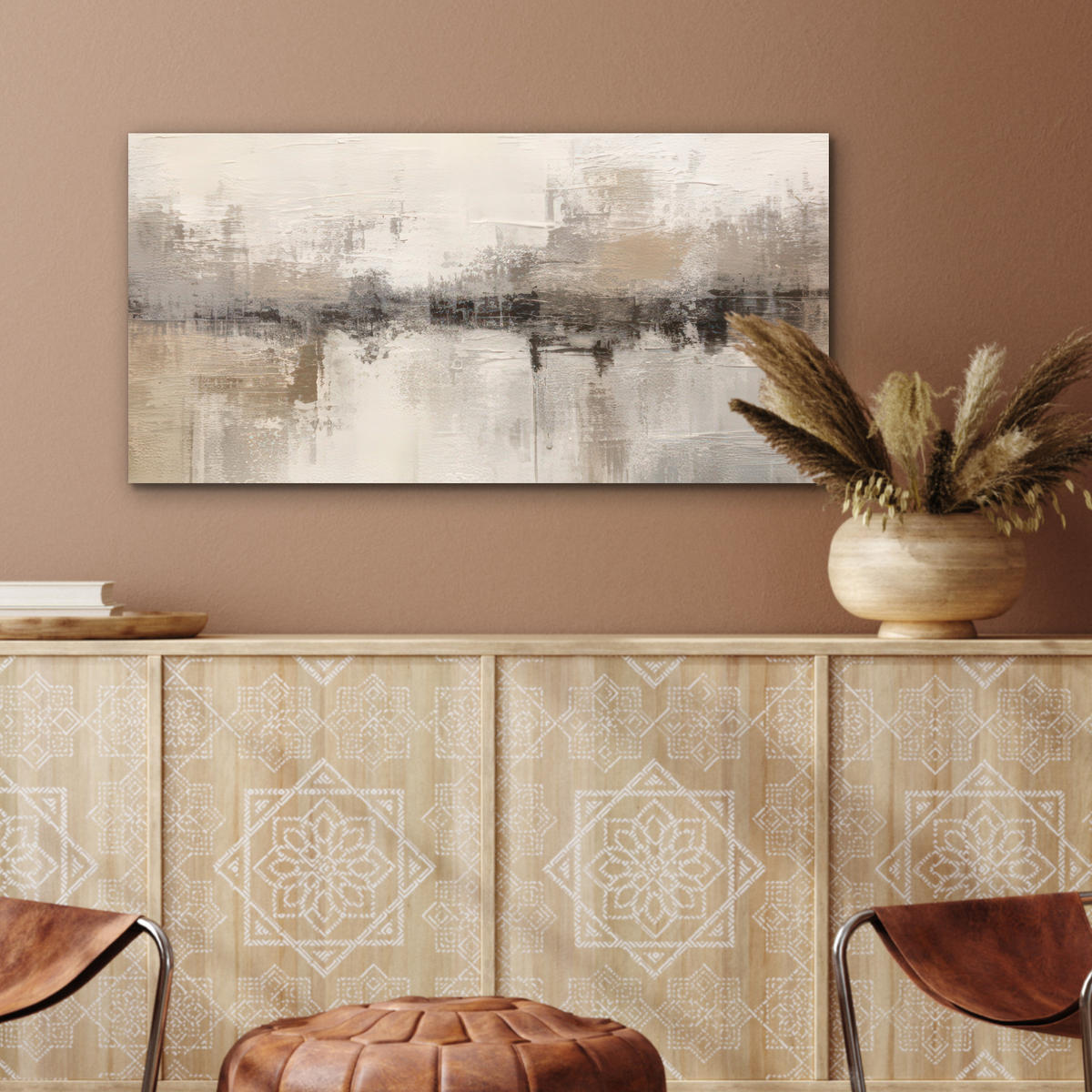KOVOVÝ OBRAZ Moderné umenie - Abstraktné - Béžové 80x40 cm - béžová, kov (80/40cm) - MuchoWow
