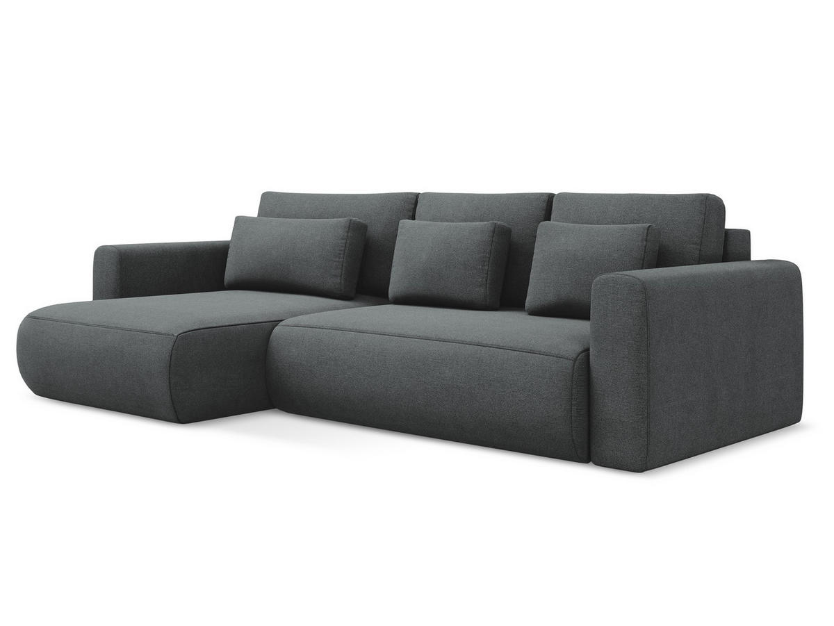 ECKSOFA mit Schlaffunktion Strukturstoff Stoff Grau - Schwarz/Grau, Kunststoff/Textil (149/278cm) - Makamii