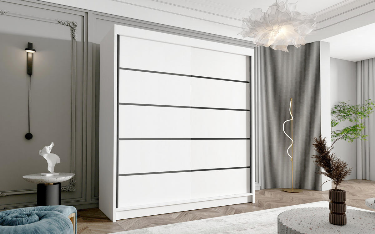 SCHWEBETÜRENSCHRANK Harry IV - 180 cm - Weiß, Holzwerkstoff/Metall (180/215/58cm) - Sofnet
