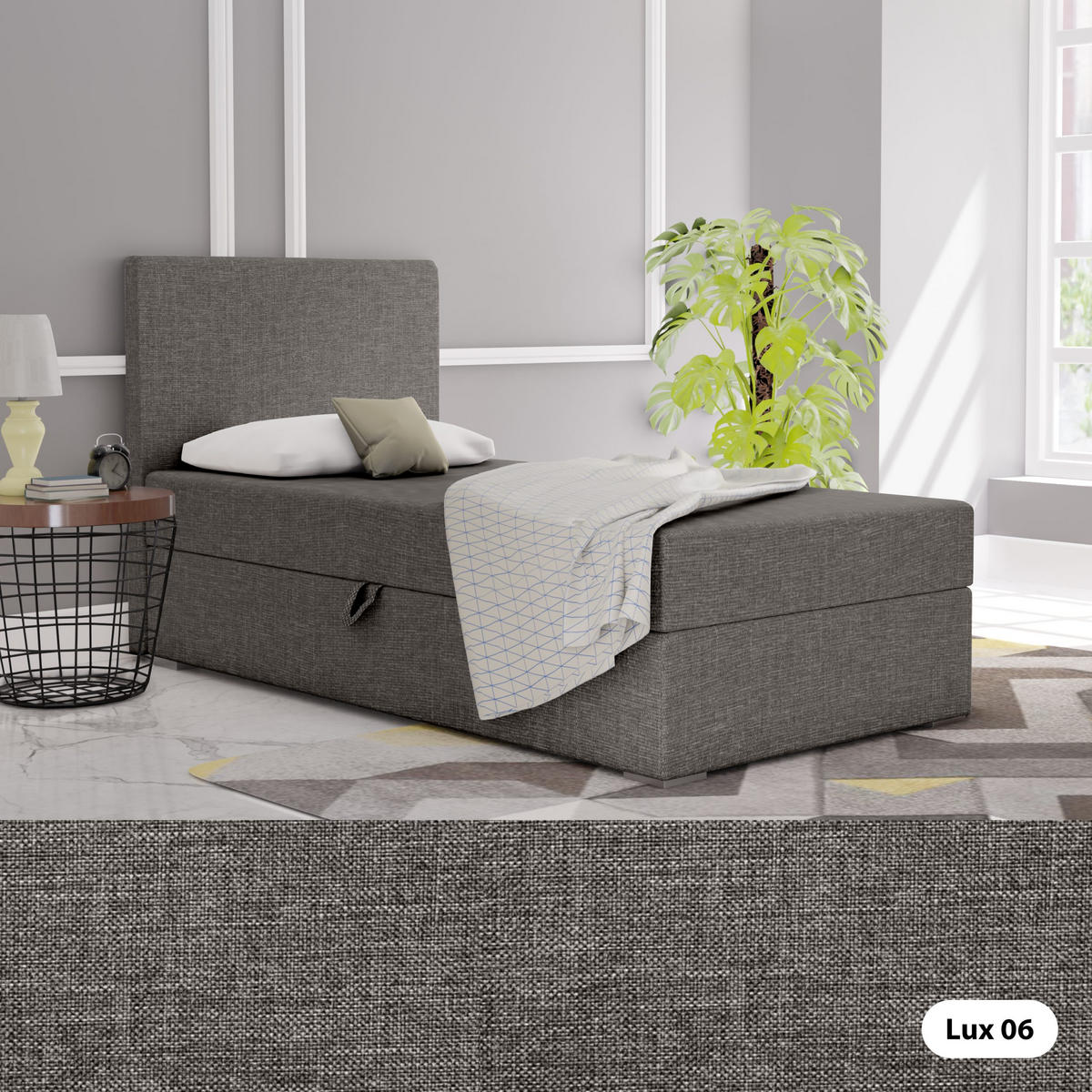 BOXBETT mit Bettkasten Kiberg Mini Basic 100x200 cm, Graphite - Graphitfarben, Textil (100/200cm) - Meblito