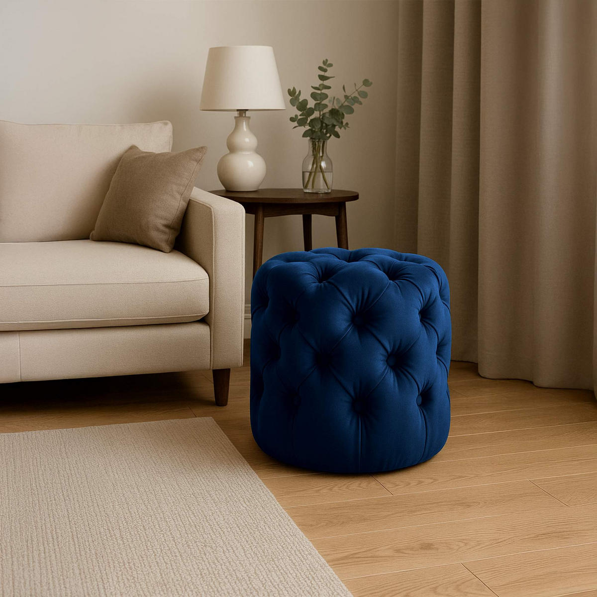 SITZHOCKER Bador Samt Blau Hocker Schlafzimmer - Blau, Textil (42/46/42cm) - DELUKE