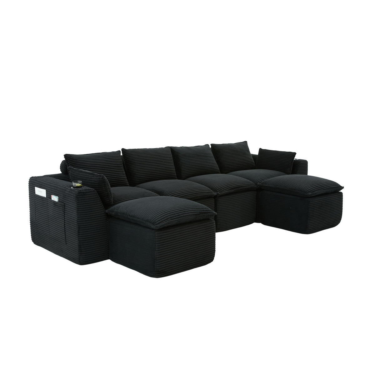 WOHNLANDSCHAFT DE-33951 modular mit 2 Fußhockern Schwarz - Schwarz, Textil (161/75/332cm) - ComfortXL