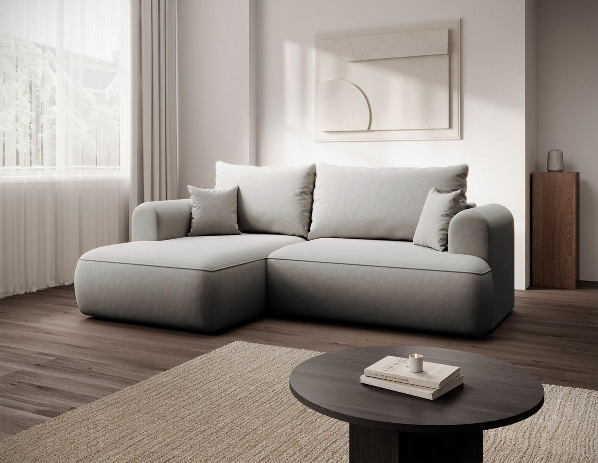 ECKSCHLAFSOFA Ovo Mini Grau Easy-Clean-Samtbezug - Schwarz/Grau, Kunststoff/Textil (238/156cm) - Selsey