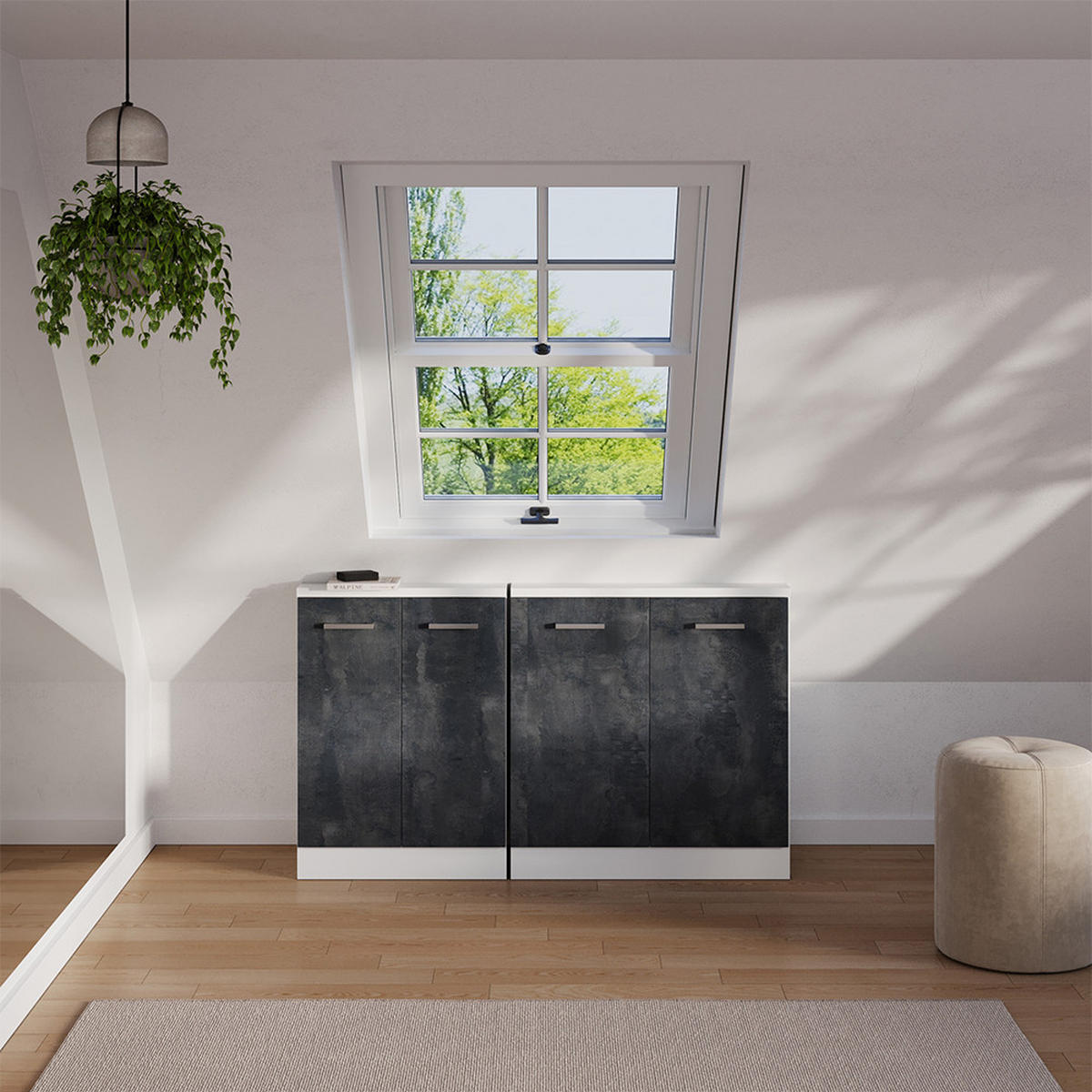 DACHSCHRÄGENSCHRANK Rion Schwarz Beton mit 2 Türen - Schwarz, Holzwerkstoff (80/81.6/46cm) - Vicco