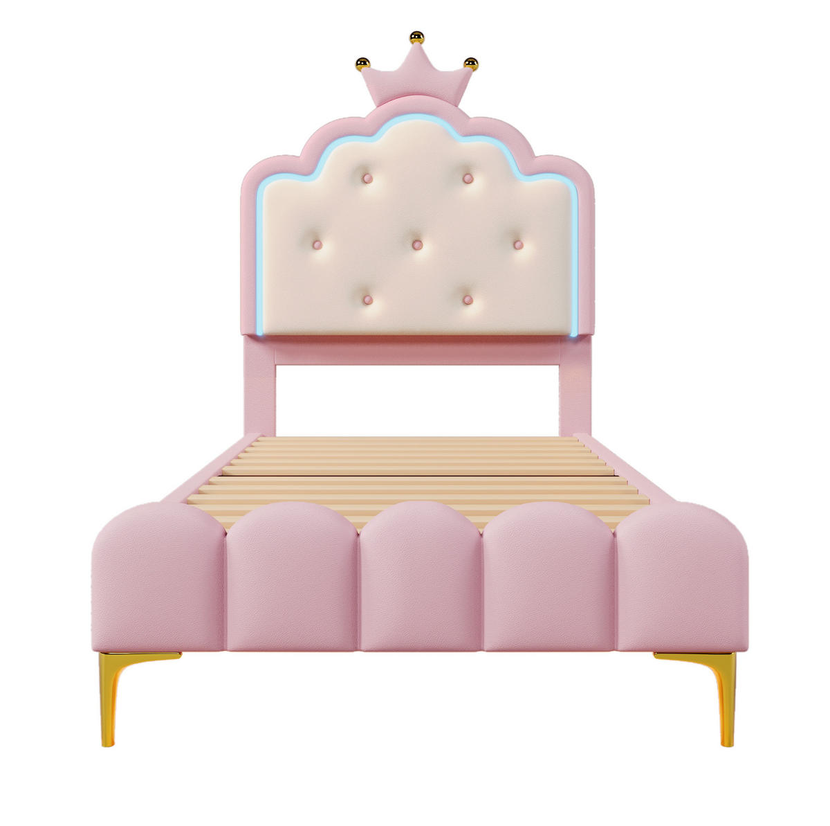 POLSTERBETT mit LED-Licht und Lattenrost 90x200 cm PU Rosa - Pink, Holzwerkstoff (90/200cm) - Beauniv
