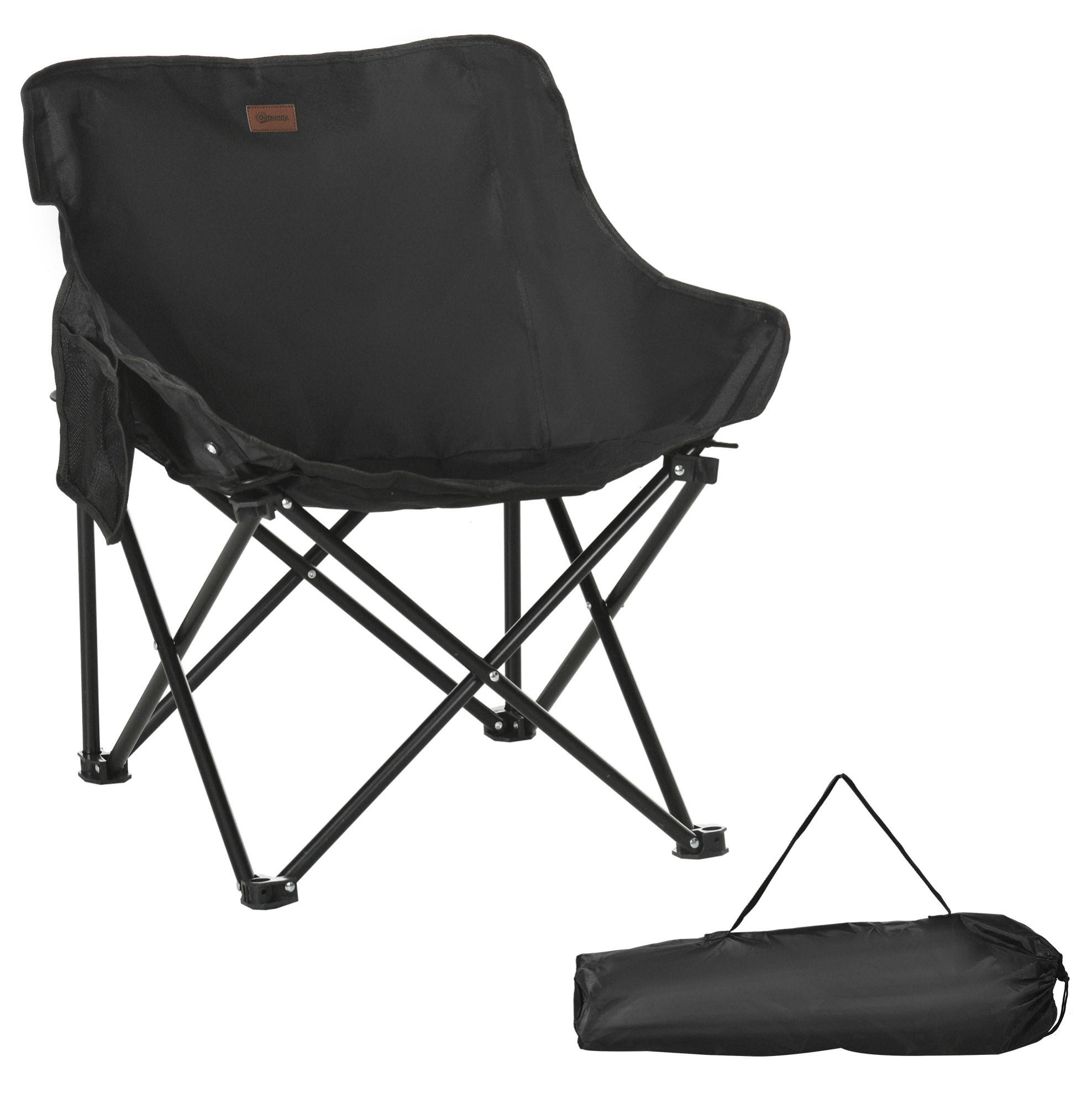 GARTENSTUHL aus Polyester 61x54x66 cm Schwarz faltbar mit Seitentasche und Tragetasche - Schwarz, Kunststoff (54/66/61cm) - Modfu