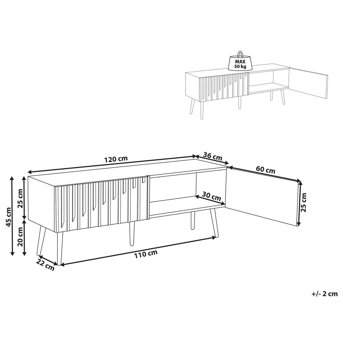 TV-MÖBEL Heller Holzfarbton/Schwarz Dalcross - Hellbraun/Schwarz, Holzwerkstoff (120/45/36cm) - Beliani