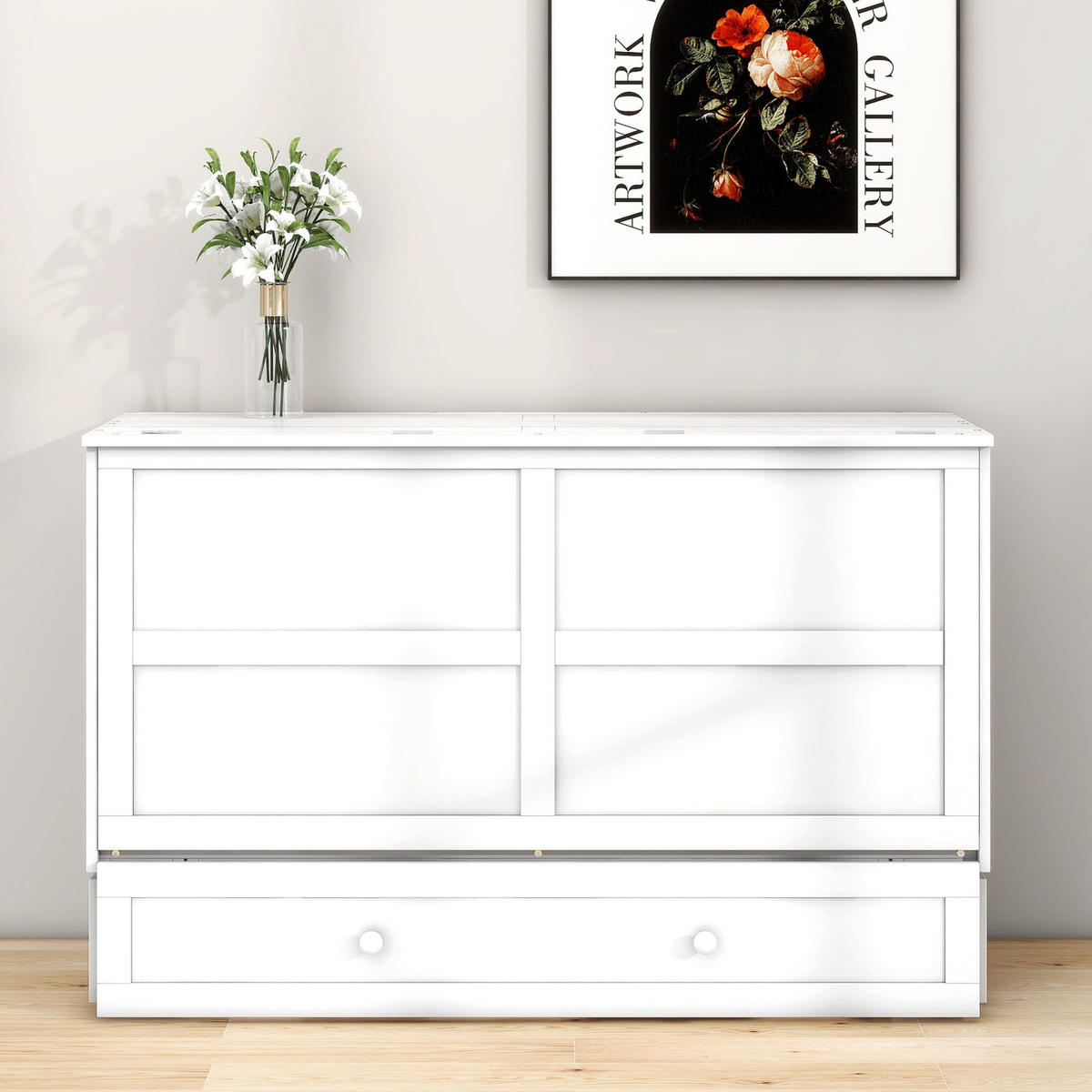 SCHRANKBETT Mobiles 140/200 cm Weiß mit Schublade und Regal - Weiß, Holz (140/200cm) - OKWISH