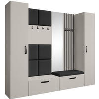 GARDEROBE Margaret XL 242/203/43 mit gepolsterten Paneelen/Lamellen/Spiegel - Kaschmir/Schwarz, Holzwerkstoff/Kunststoff (242/203/43cm) - Beautysofa