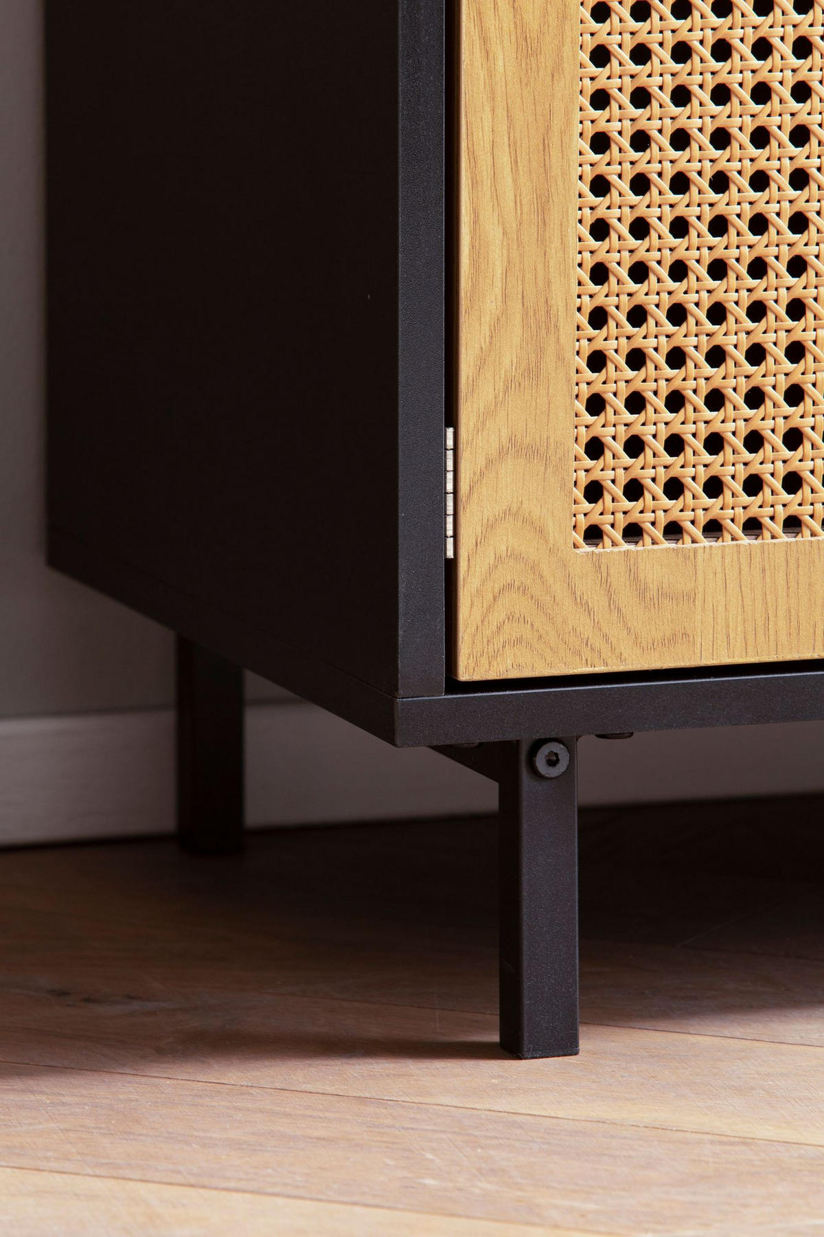 SIDEBOARD – Schwarz, 80x86,5x40 cm, mit Wiener Geflecht, 2 Türen, Schubladen, hoch - Schwarz, Holzwerkstoff/Metall (80/87/40cm) - KADIMA DESIGN