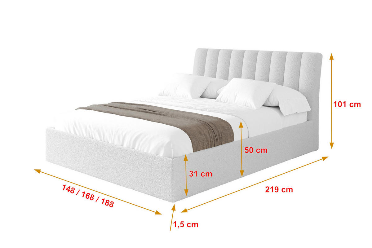 POLSTERBETT mit Bettkasten und Lattenrost, Boxbett ohne Matratze - ILAN 180x200 Weiß - Weiß, Holzwerkstoff/Textil (180/200cm) - ALTDECOR