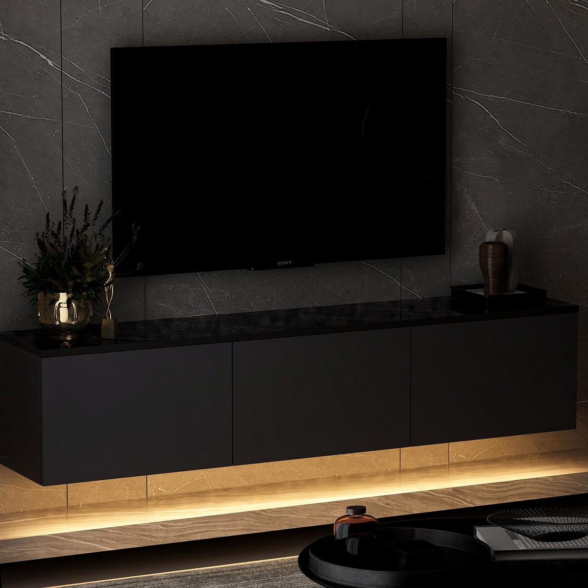 TV-MÖBEL Neon Anthrazit - Anthrazit, Holzwerkstoff (160/35/32cm) - Habitat Garten