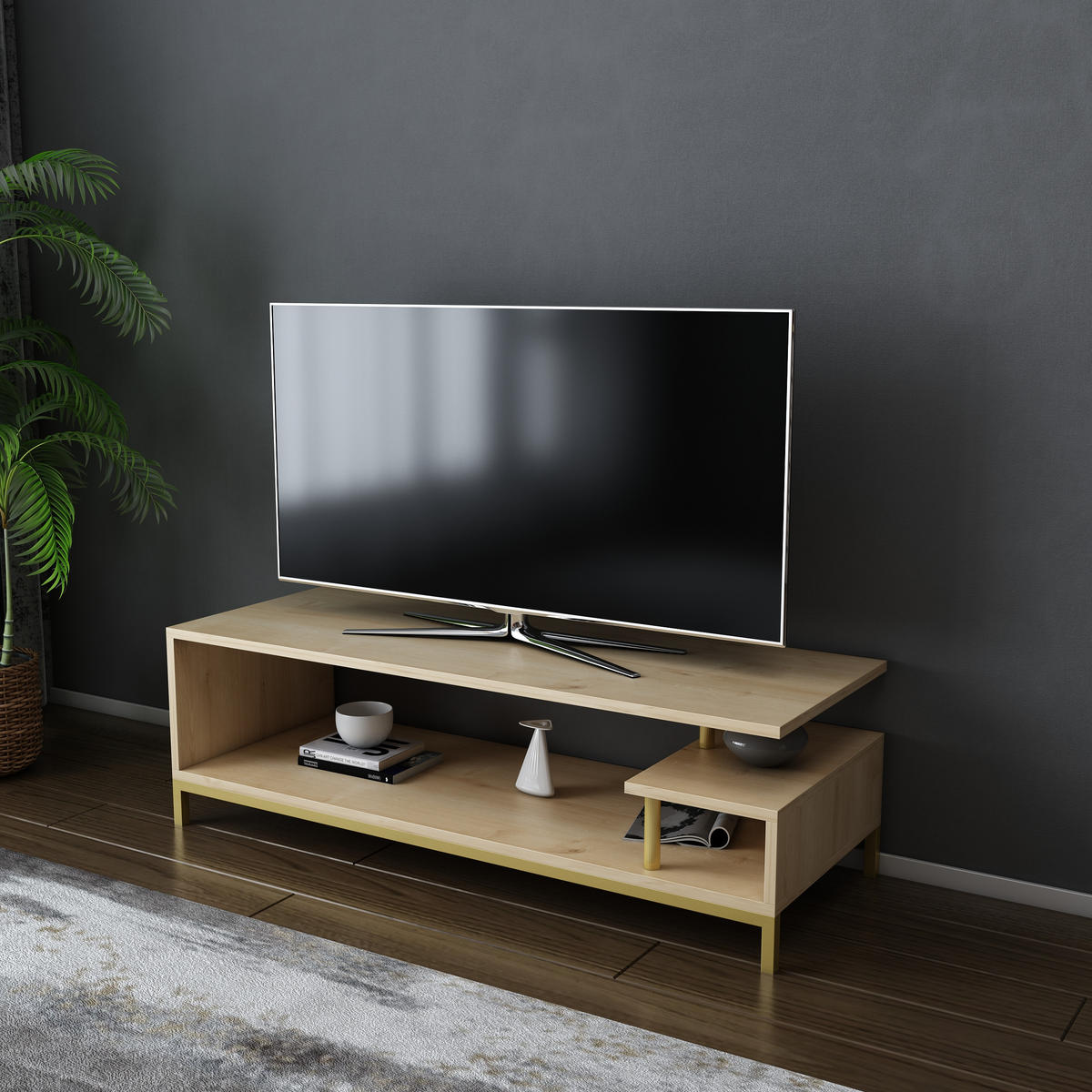 TV-LOWBOARD Reilly Gold-Eiche - Eichefarben/Goldfarben, Holzwerkstoff (120/38/45cm) - Decorotika