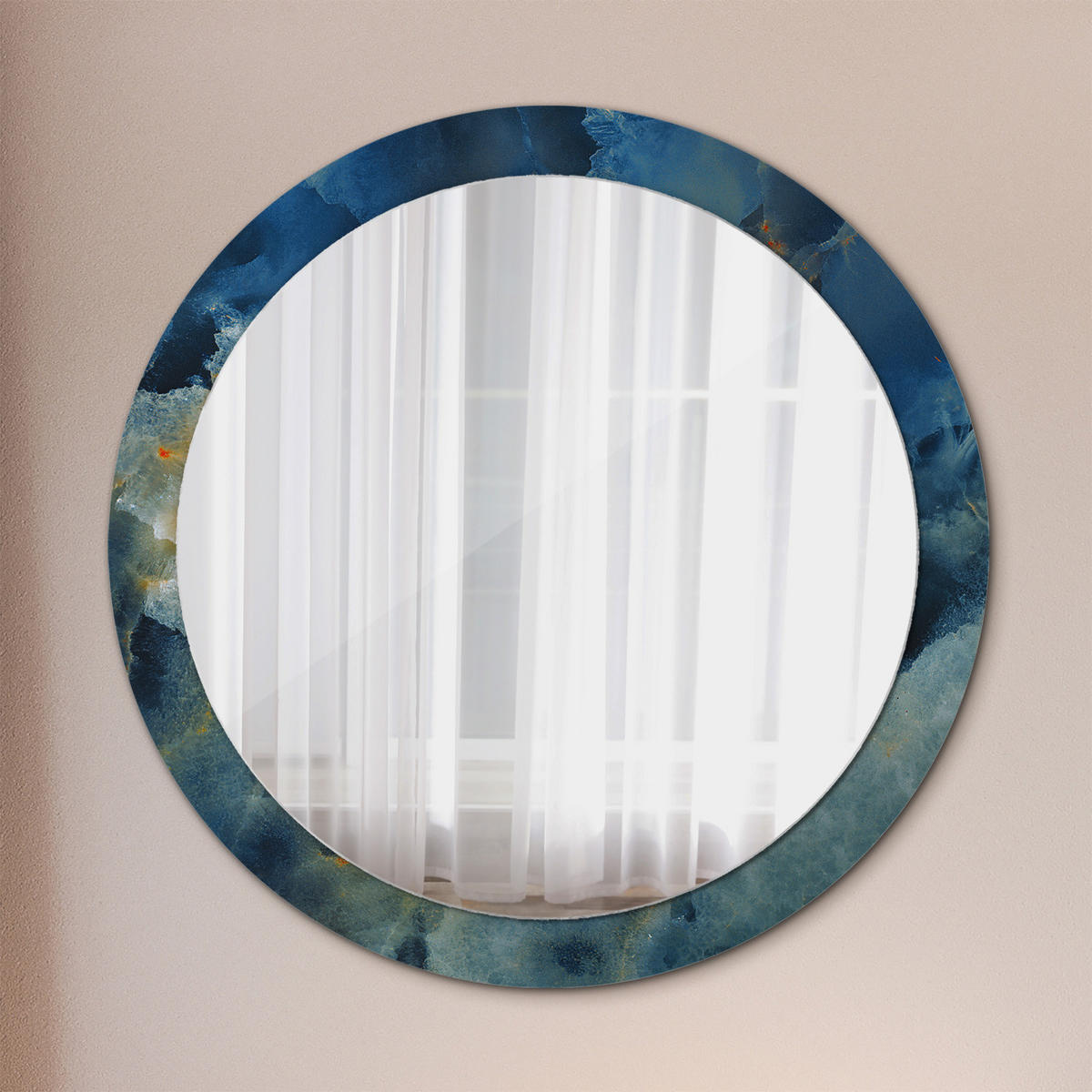 SPIEGEL Ø90 cm Rund mit Aufdruck - Blau, Glas (90/90/0.4cm) - TULUP