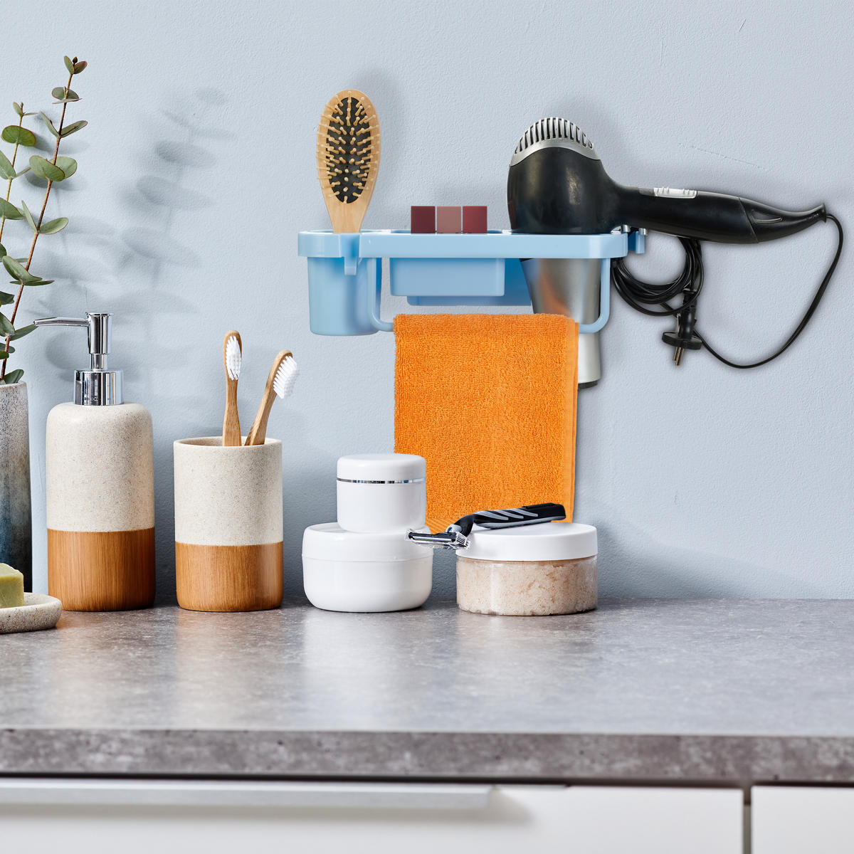 FÖHN-HALTERUNG - Hellblau, Kunststoff (30/9/10.5cm) - Relaxdays