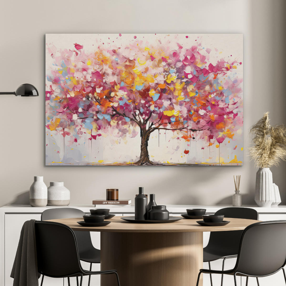 AKUSTIKBILD Aquarell - Baum - Kunst - Abstrakt Akustikpaneele 90x60 cm - Multicolor, Kunststoff (90/60/0.9cm) - MuchoWow