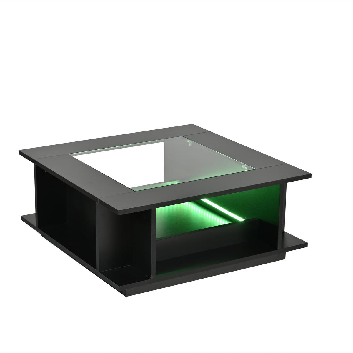 COUCHTISCH Quadratischer mit Glasplatte & LED, Hochglanz Schwarz, 70/70/30 cm modern - Schwarz, Glas/Holzwerkstoff (70/70/30cm) - EVRYAE