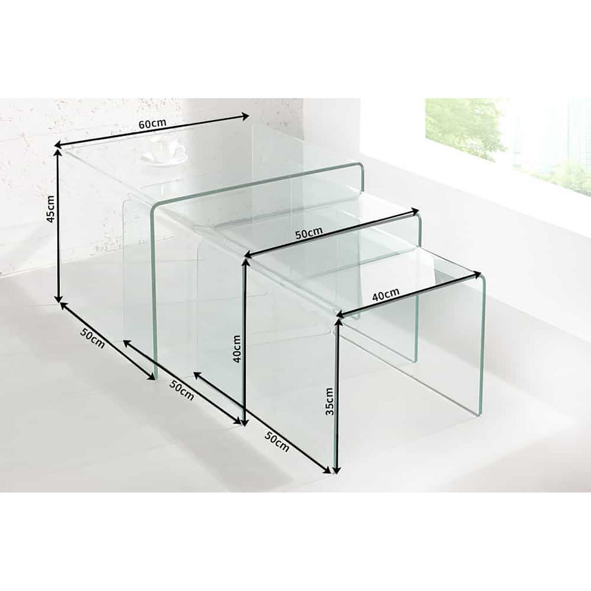 COUCHTISCH FANTOME Sicherheitsglas rechteckig Transparent 60cm 3er Set - Transparent/Braun, Glas (50/60/45cm) - riess-ambiente