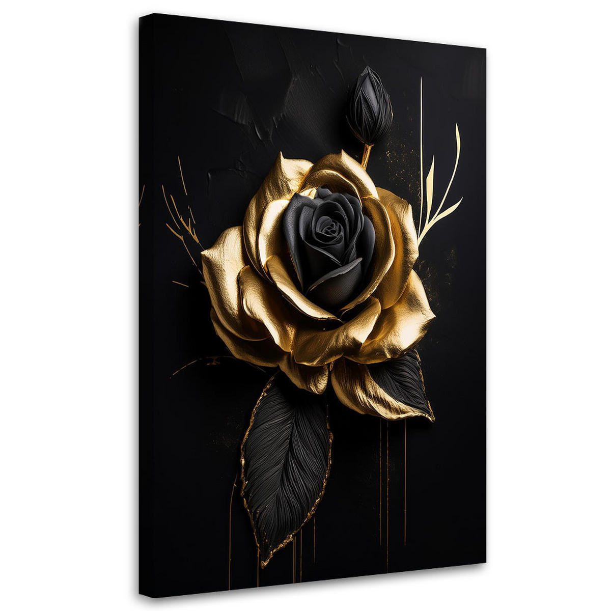 LEINWANDBILD Goldene Rose auf schwarzem Hintergrund - Goldfarben, Textil (40/60cm) - Feeby
