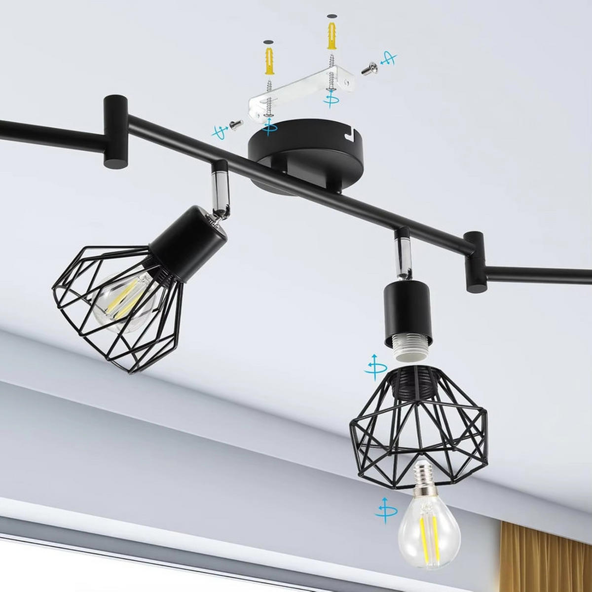 E14 LED-DECKENSTRAHLER 117 cm Schwarze Deckenleuchte - Schwarz, Kunststoff (117/11/19cm) - Coonoor
