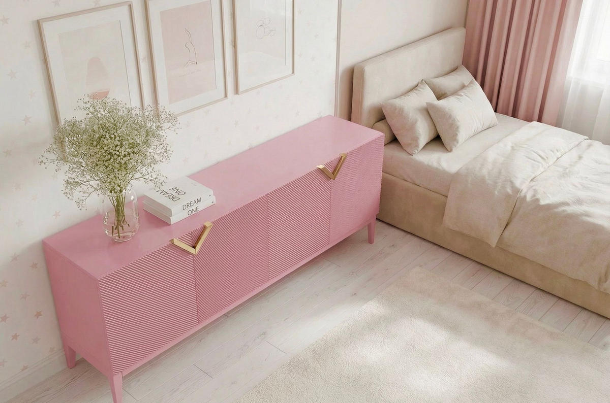 SIDEBOARD Demi Long, Pink-Gold, Mit Gefrästen Fronten, Massive Buche - Rosa, Holz/Holzwerkstoff (201.5/70/42cm) - Visby